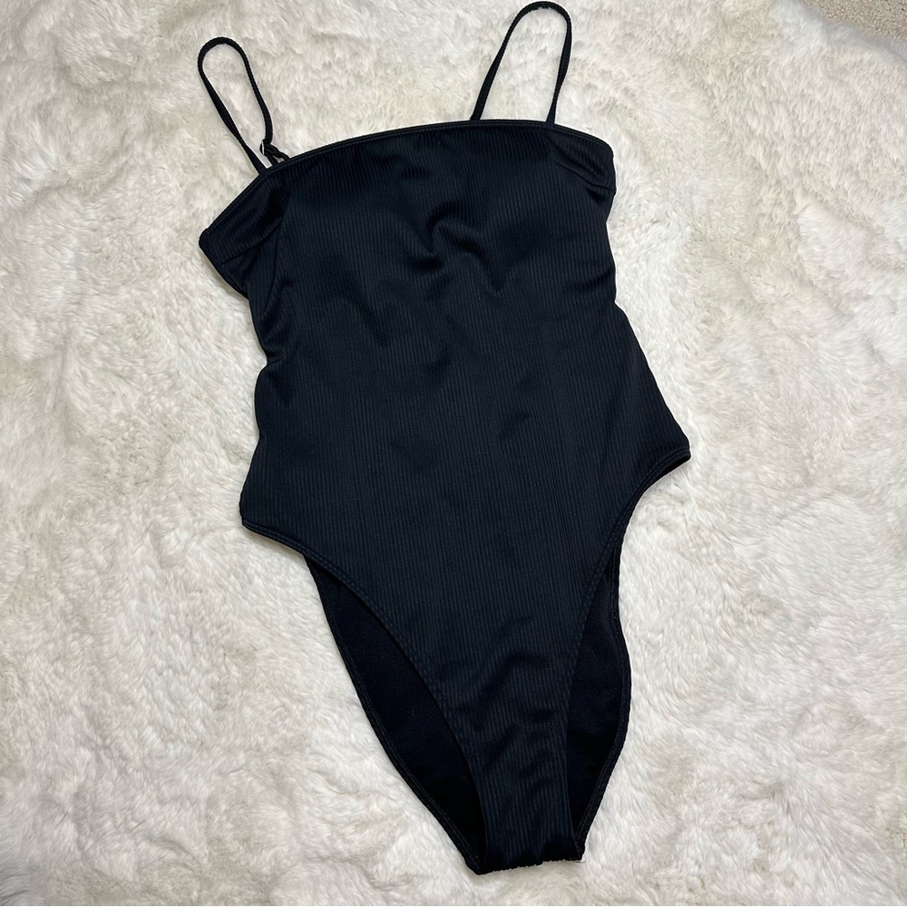 Hollister Black Ribbed One Piece Swimsuit, M